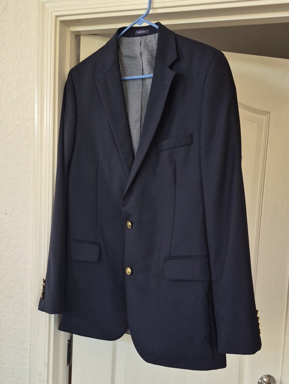Stafford 100% Wool Goldtone Logo Button Regular Fit Blazer Sz 42 Long